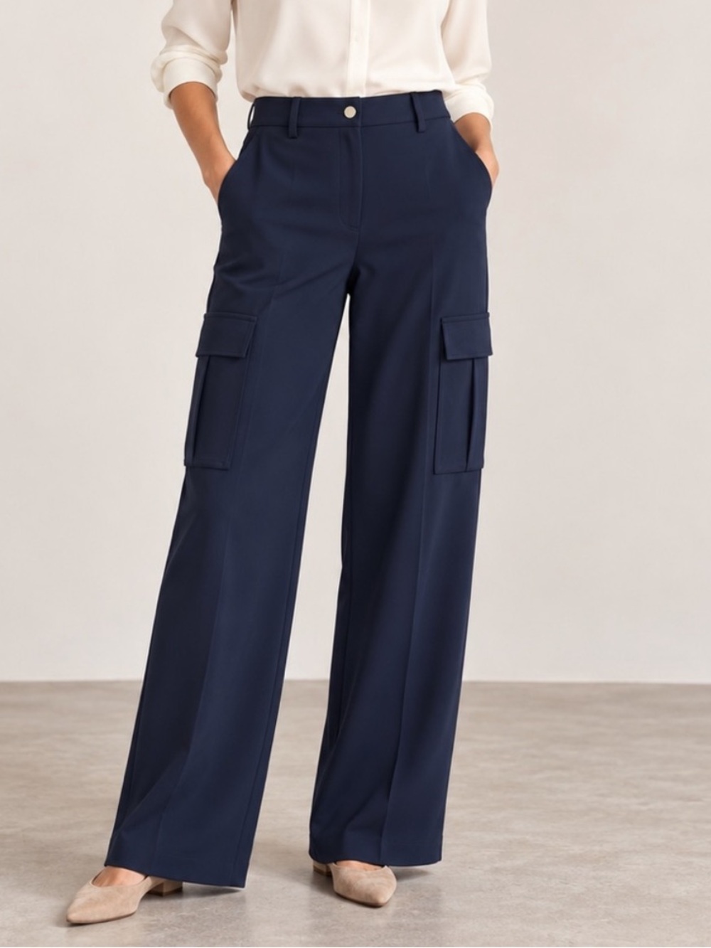 New Theory Relaxed Straight Leg Cargo Pants Textured Gabardine Blue Sz 10